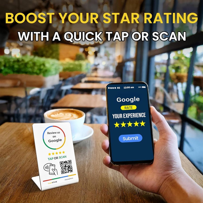 TapFive Google Review Stand Compatible with Google Reviews - Tap for Instant Reviews - All Phones Compatible - Reusable Smart Tap NFC & QR - Boost Business Reviews - Zappy Fast (White, 10-Pack) - Image 4